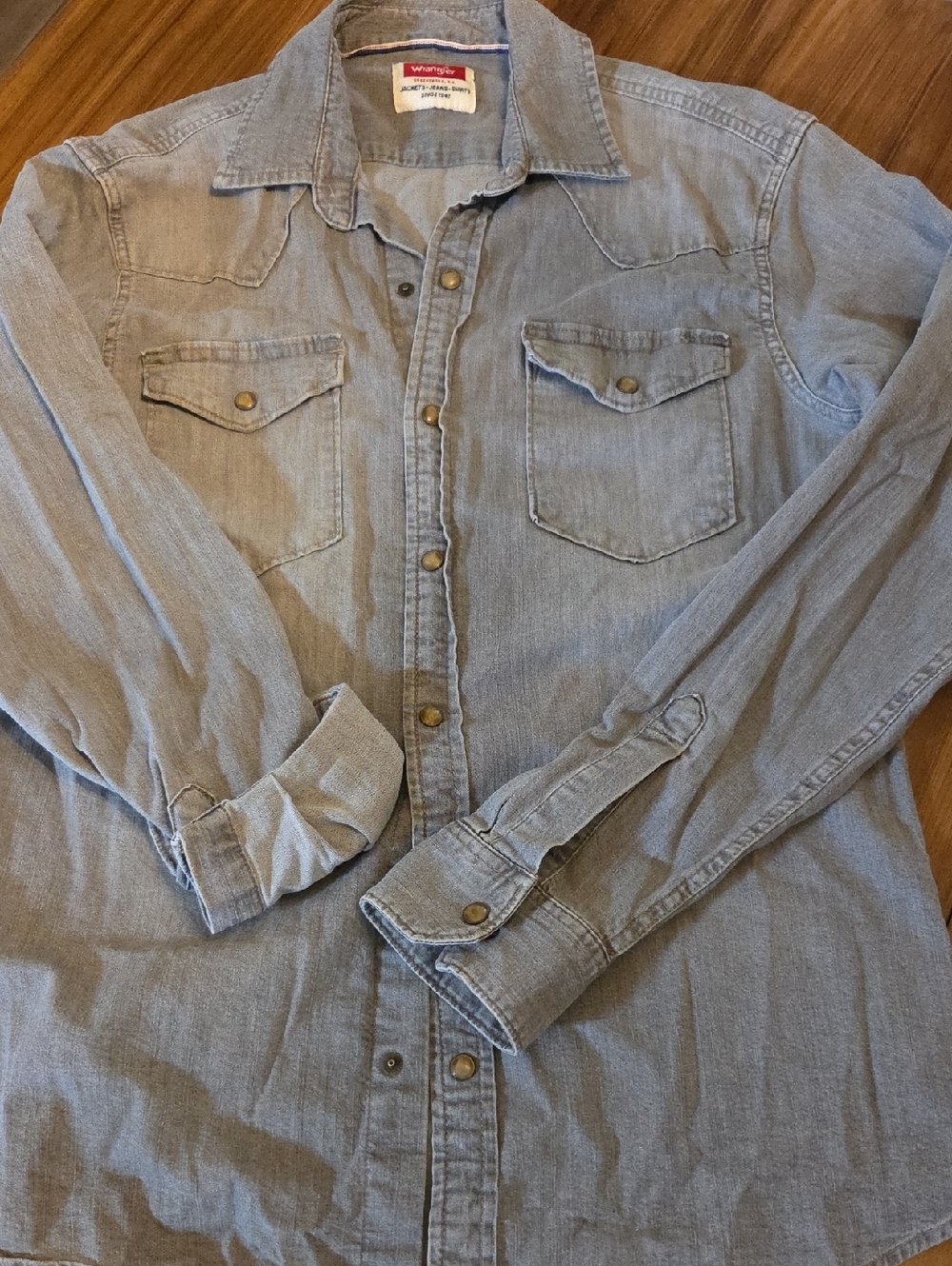 Wrangler Light Gray Denim Western Snap-Front Shirt